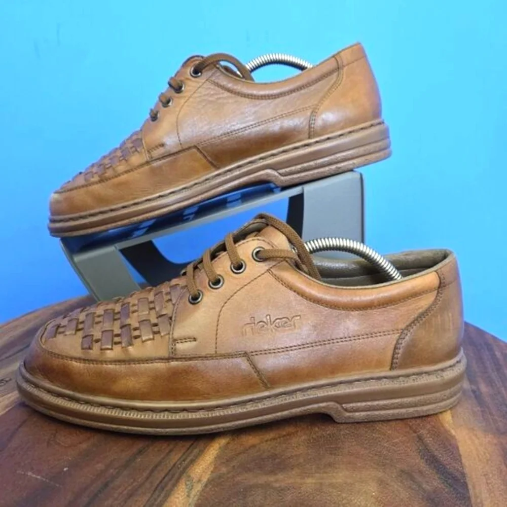 Rieker Antistress Woven Leather Oxford Shoe Caramel Brown Men's US 10 (EU43)